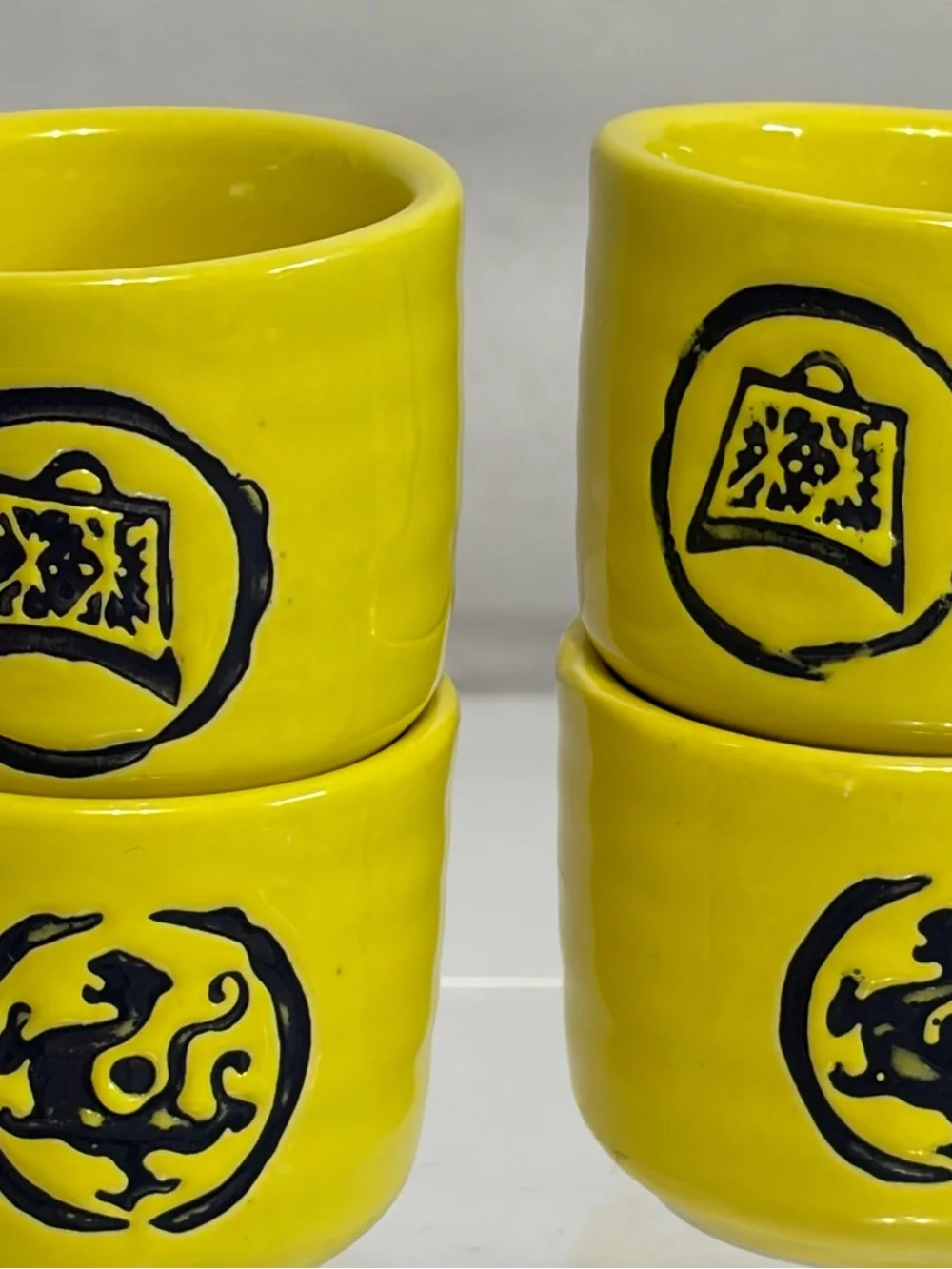 Yellow Ceramic Sake Set Decanter/Carafe with 4 Cups, Made in China